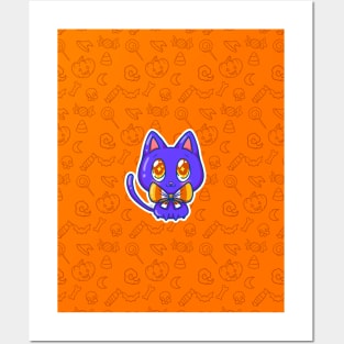 Cute little monster cat pattern Posters and Art